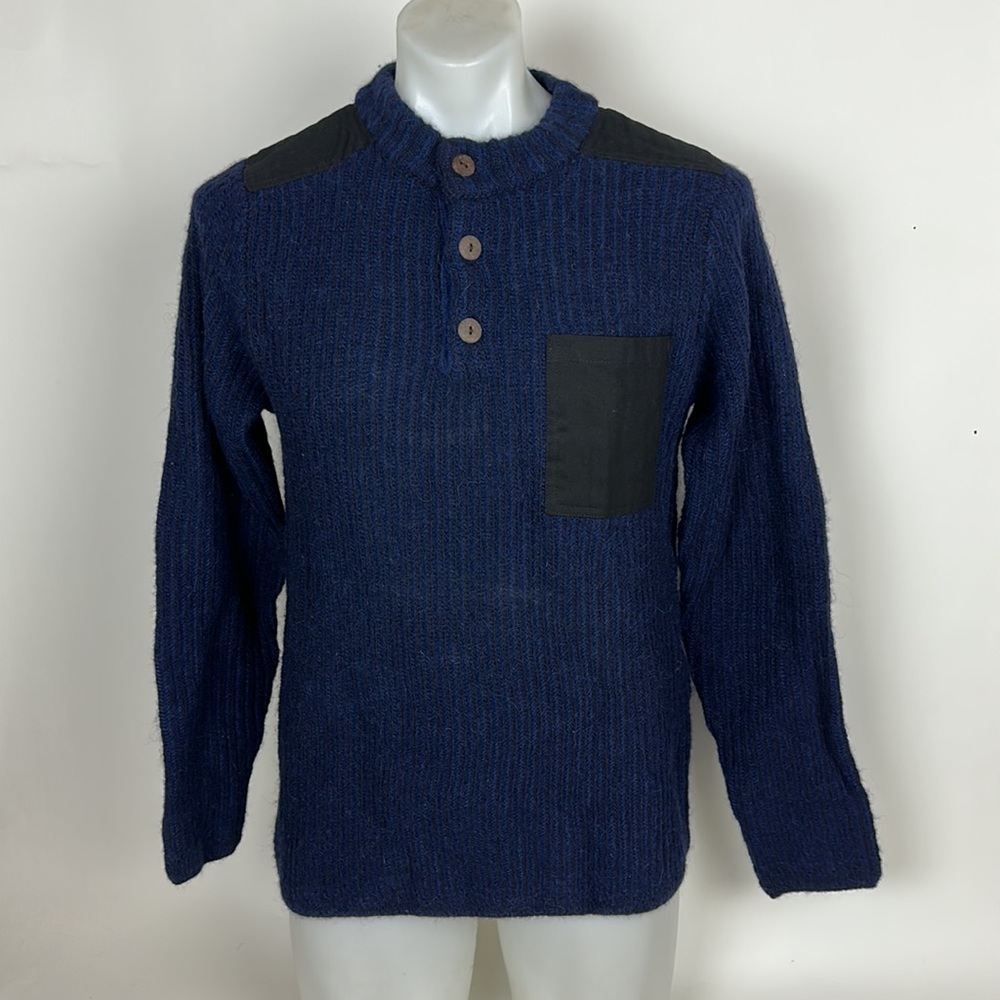 New Icewear Iceland Wool Henley Sweater Elbow Patch Mens Size Medium
